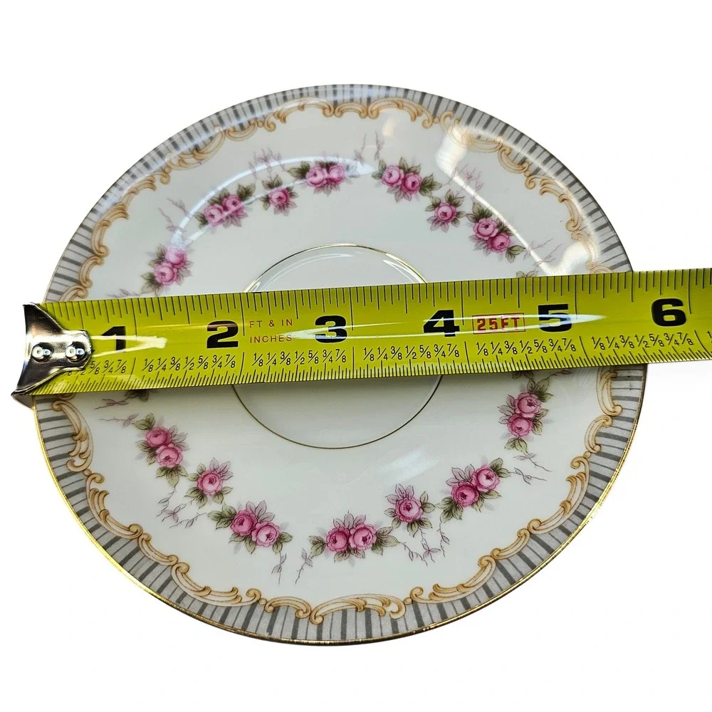 Vintage‎ Noritake China Ridgewood Saucer, Pink Rose Garland, Gold Accent